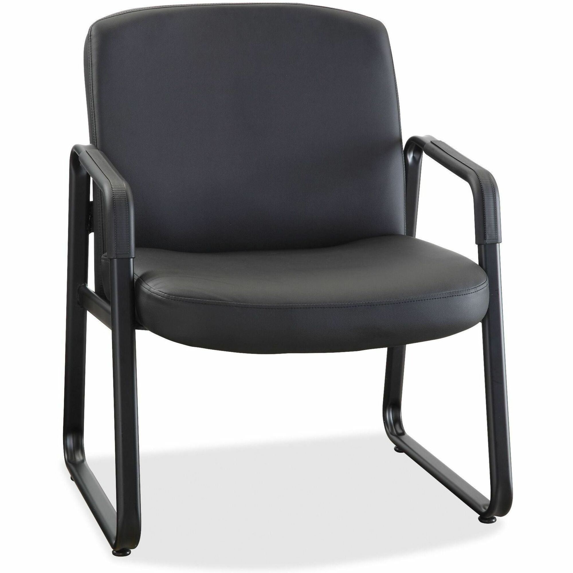 Lorell Big & Tall Upholstered Guest Chair, Leather/Plywood Seat & Back, Metal Sled Base, Black, 1 Each