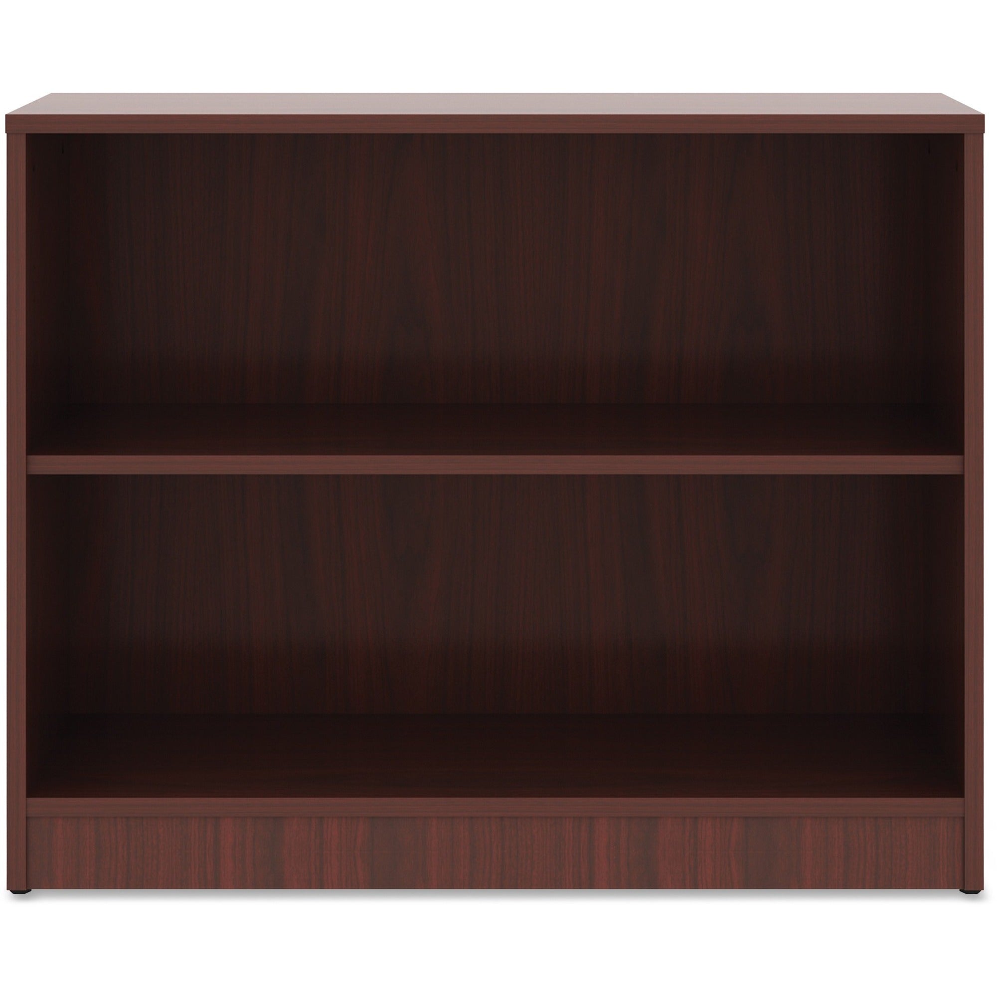 Lorell Laminate Bookcase, 2 Shelves, 29.5"H x 36"W x 12"D, Adjustable Shelf, Mahogany, 1 Each