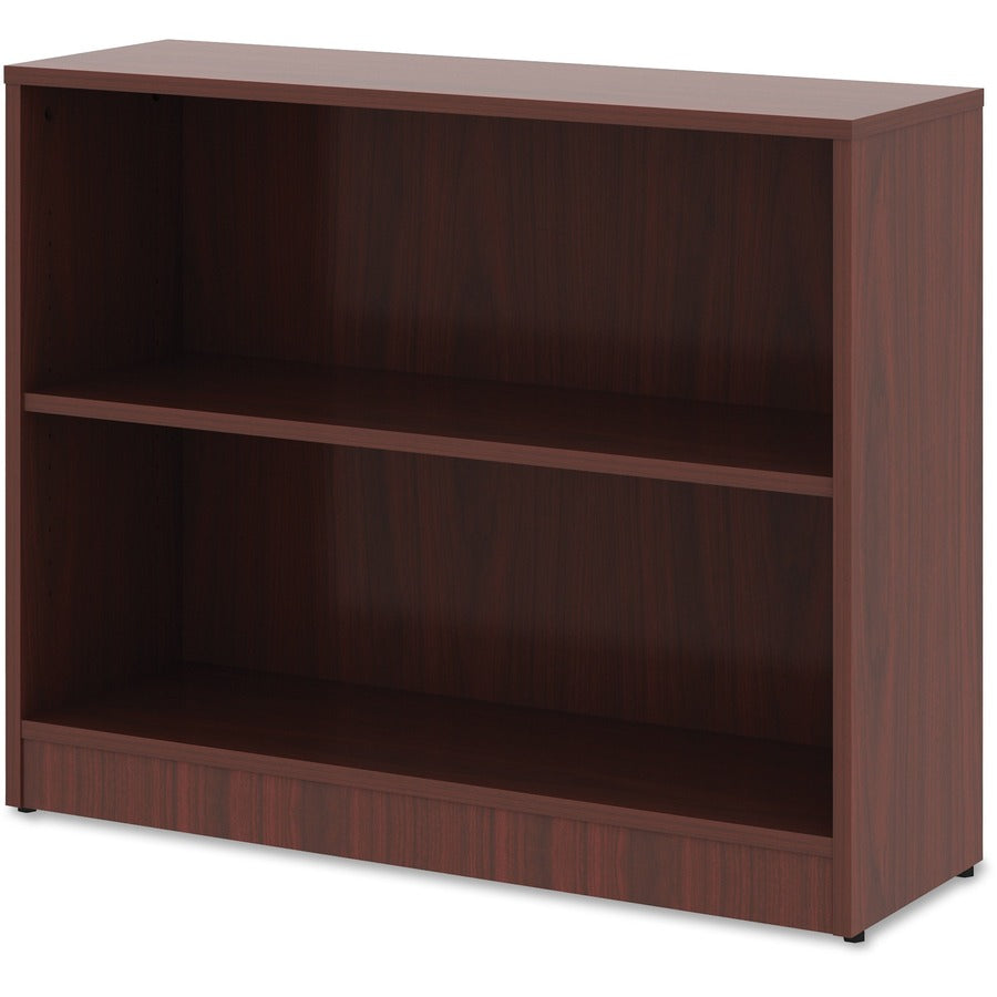 Lorell Laminate Bookcase, 2 Shelves, 29.5"H x 36"W x 12"D, Adjustable Shelf, Mahogany, 1 Each