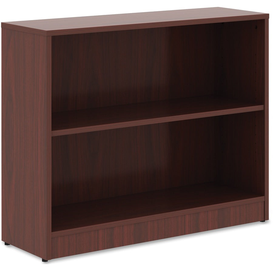 Lorell Laminate Bookcase, 2 Shelves, 29.5"H x 36"W x 12"D, Adjustable Shelf, Mahogany, 1 Each