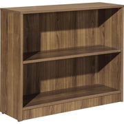 Lorell Laminate Bookcase, 2 Shelves, Adjustable Shelf, Adjustable Feet, Walnut Finish, 29.5"H x 36"W x 12"D, 1 Each