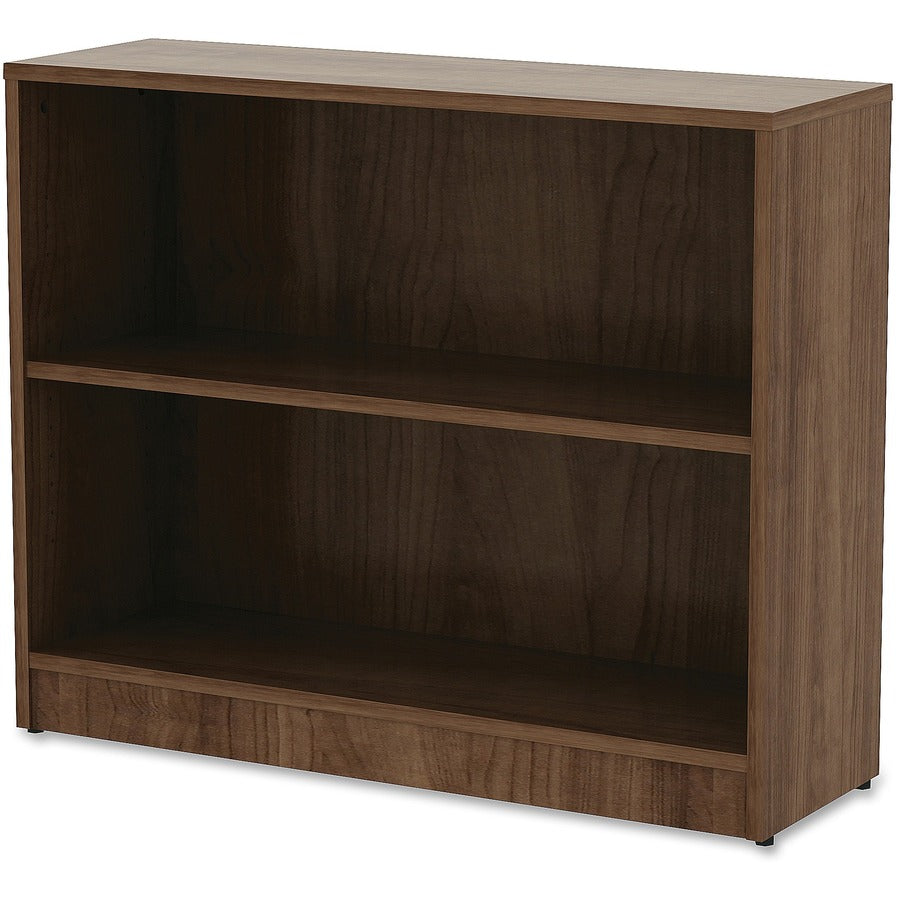 Lorell Laminate Bookcase, 2 Shelves, Adjustable Shelf, Adjustable Feet, Walnut Finish, 29.5"H x 36"W x 12"D, 1 Each
