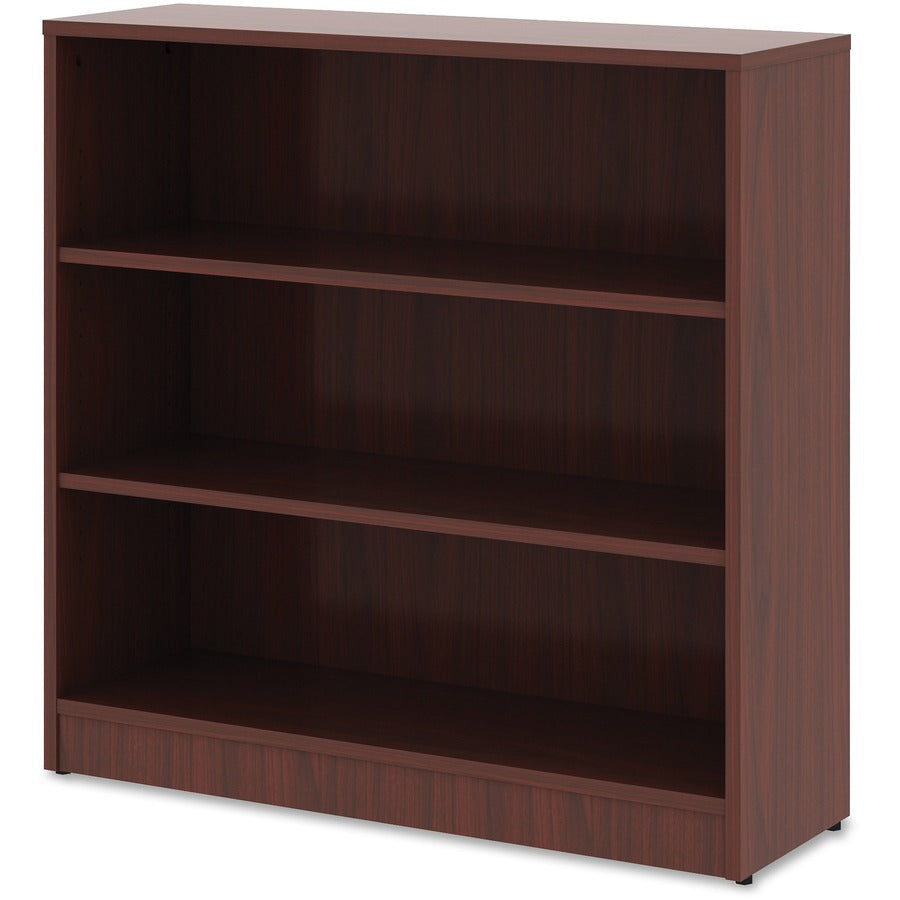 Lorell Laminate Bookcase, 3 Shelves, 36"H x 36"W x 12"D, Adjustable Feet and Shelf, Mahogany, 1 Each