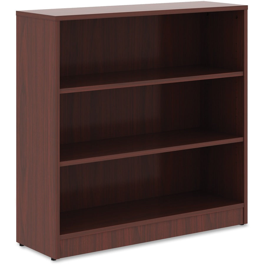 Lorell Laminate Bookcase, 3 Shelves, 36"H x 36"W x 12"D, Adjustable Feet and Shelf, Mahogany, 1 Each