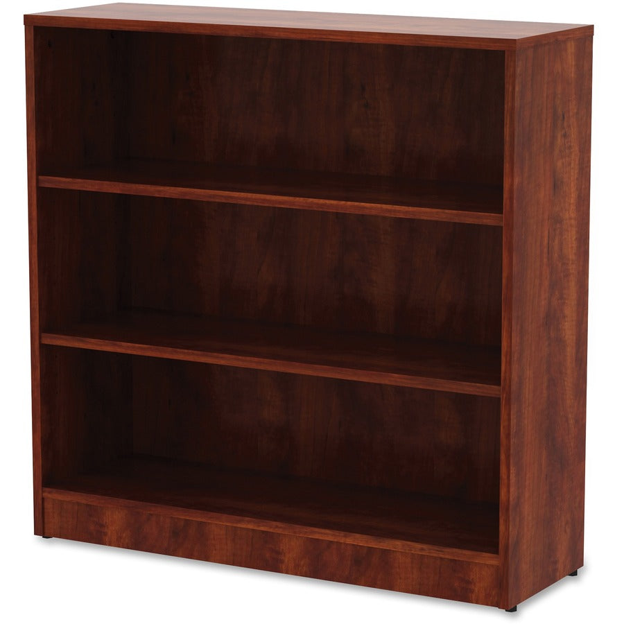 Lorell Laminate Bookcase, 3 Shelves, 36"H x 36"W x 12"D, Adjustable Feet and Shelf, Cherry, 1 Each