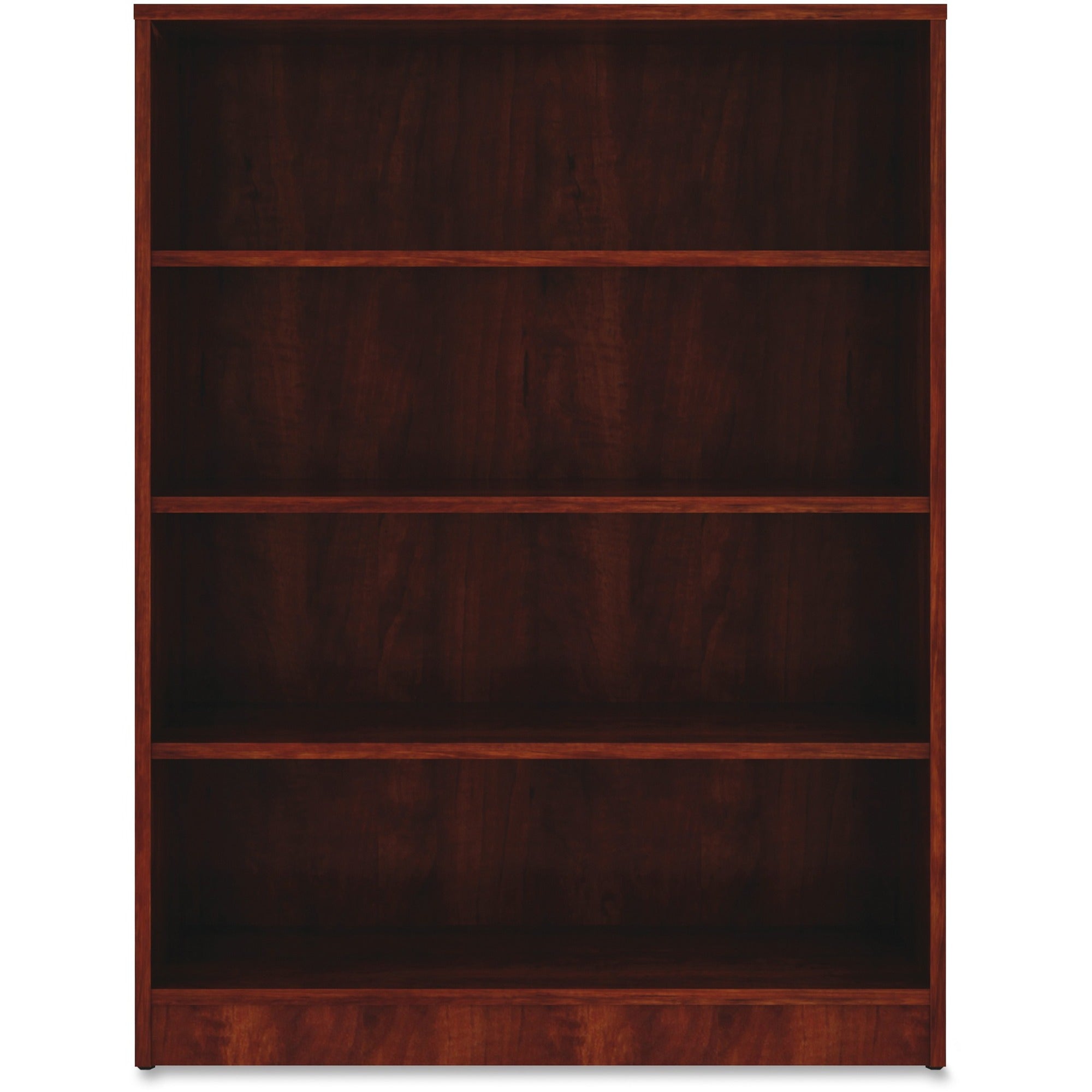 Lorell Laminate Bookcase, 4 Shelves, 48"H x 36"W x 12"D, Adjustable Feet, Cherry Finish, 1 Each