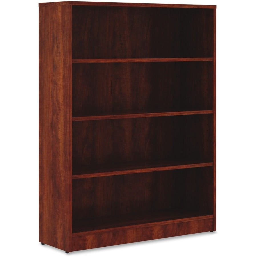 Lorell Laminate Bookcase, 4 Shelves, 48"H x 36"W x 12"D, Adjustable Feet, Cherry Finish, 1 Each