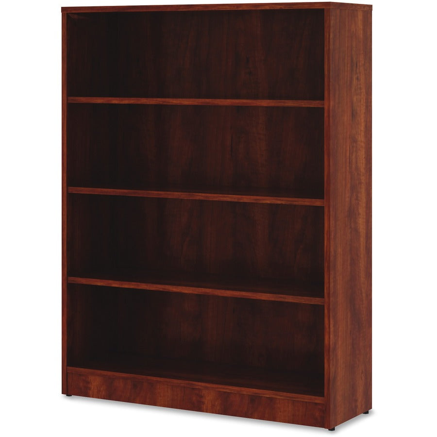 Lorell Laminate Bookcase, 4 Shelves, 48"H x 36"W x 12"D, Adjustable Feet, Cherry Finish, 1 Each