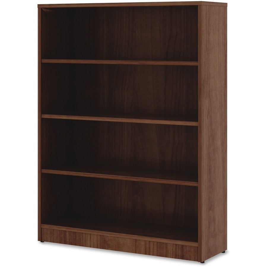 Lorell Laminate Bookcase, 4 Shelves, 48"H x 36"W x 12"D, Adjustable Shelves and Feet, Square Corners, Thermofused Walnut Laminate, 1 Each