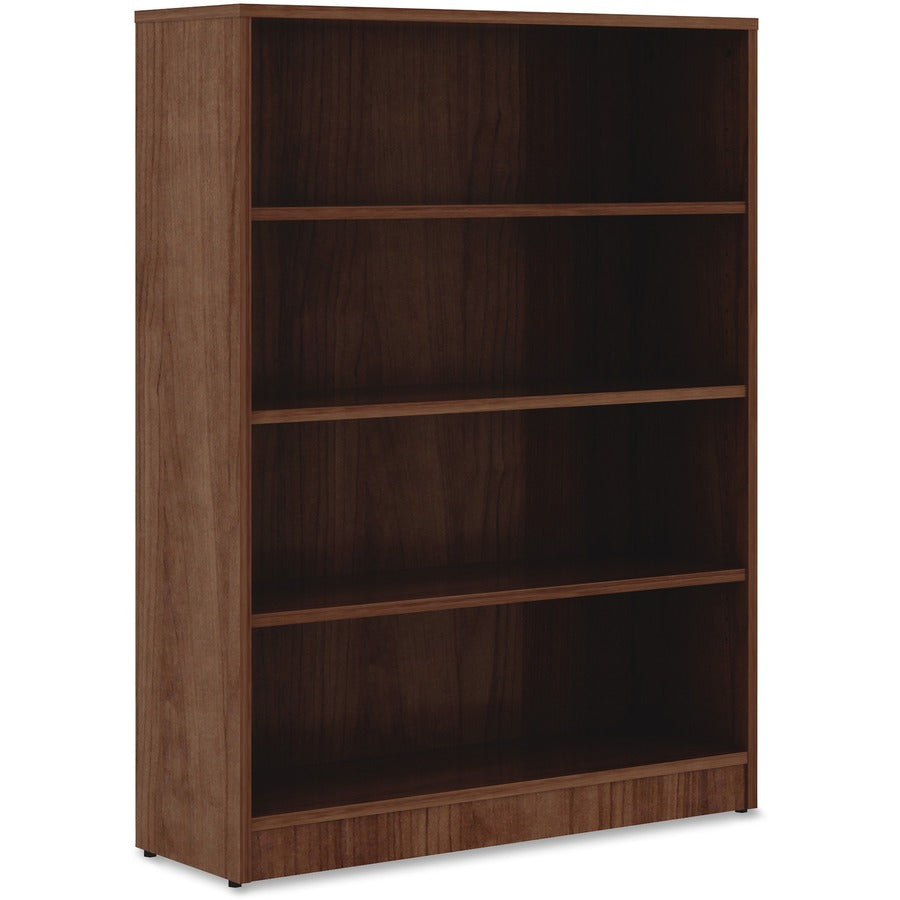 Lorell Laminate Bookcase, 4 Shelves, 48"H x 36"W x 12"D, Adjustable Shelves and Feet, Square Corners, Thermofused Walnut Laminate, 1 Each