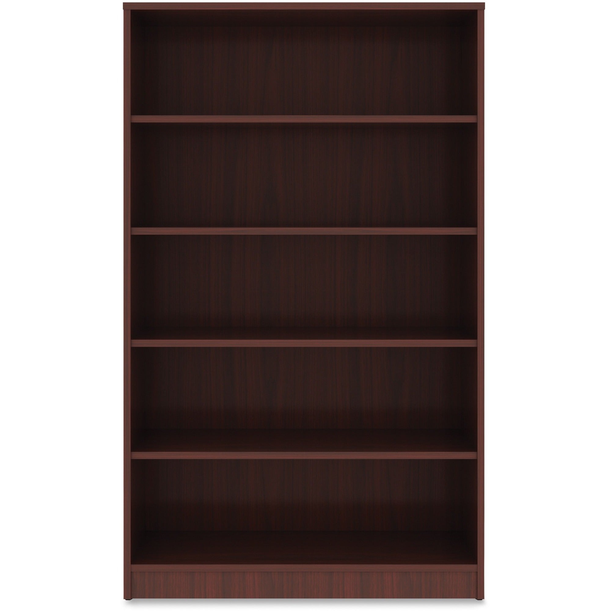Lorell Laminate Bookcase, 5 Shelves (4 Adjustable), 60"H x 36"W x 12"D, Mahogany Finish, 1 Each