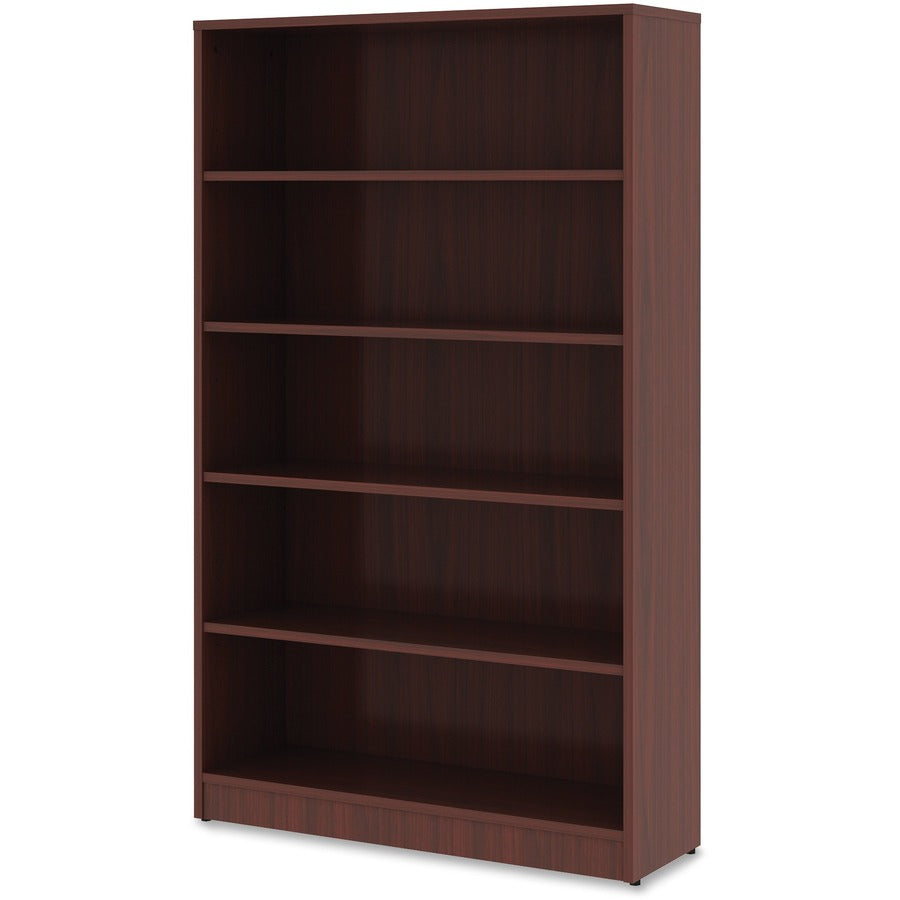 Lorell Laminate Bookcase, 5 Shelves (4 Adjustable), 60"H x 36"W x 12"D, Mahogany Finish, 1 Each