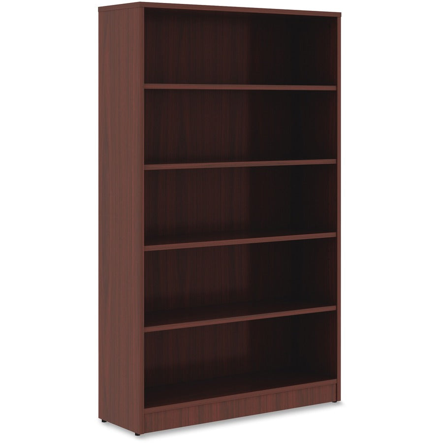 Lorell Laminate Bookcase, 5 Shelves (4 Adjustable), 60"H x 36"W x 12"D, Mahogany Finish, 1 Each