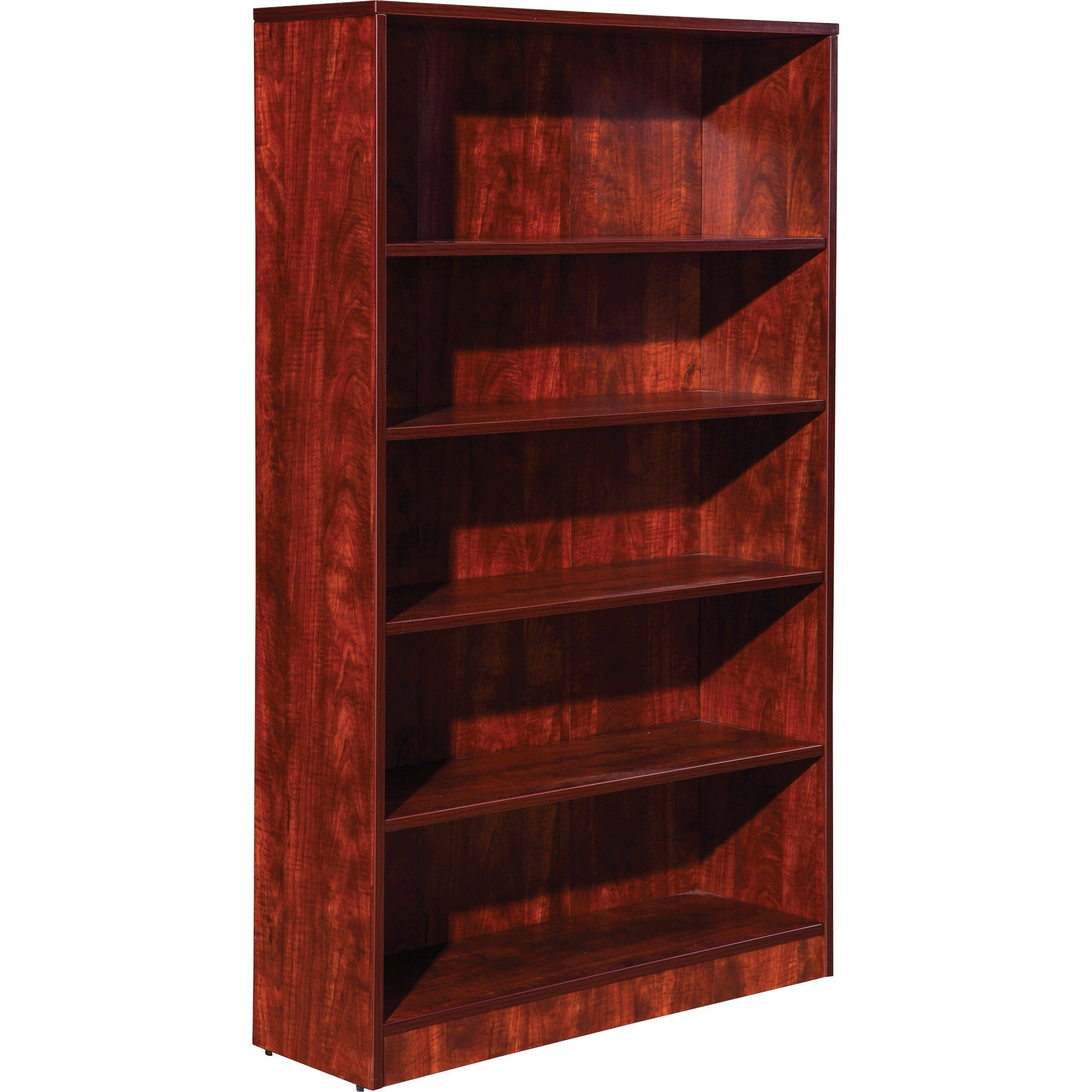 Lorell Laminate Bookcase, 5 Shelves (4 Adjustable), 60"H x 36"W x 12"D, Cherry Finish, 1 Each
