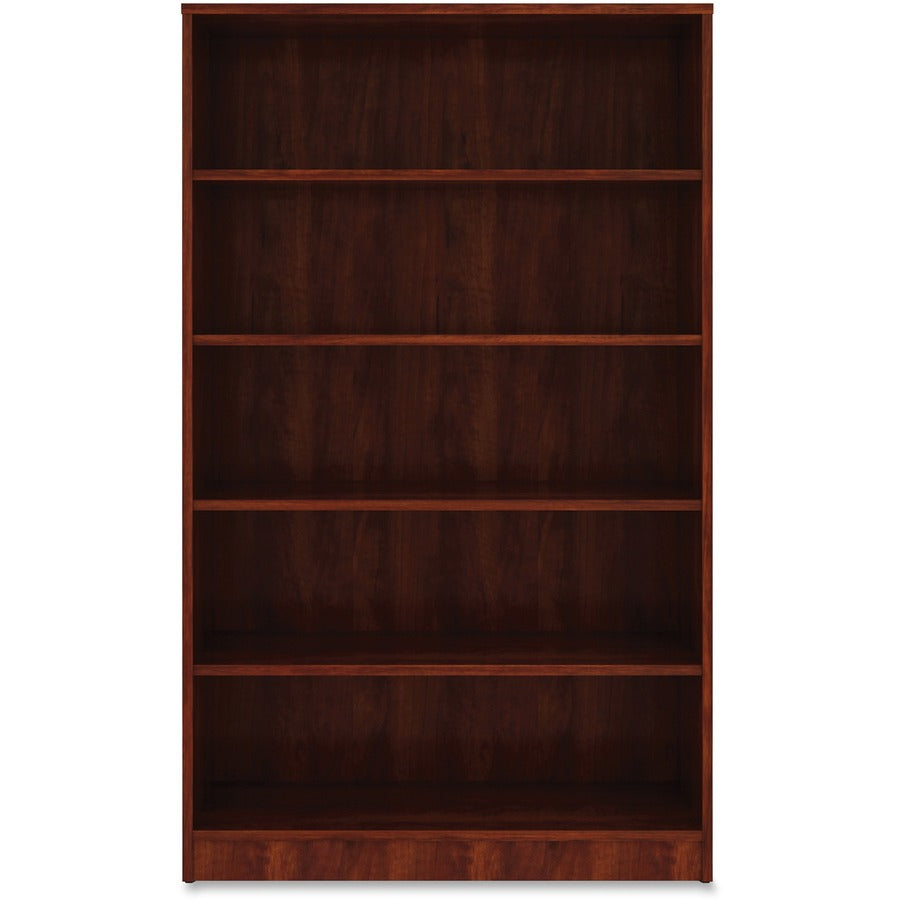 Lorell Laminate Bookcase, 5 Shelves (4 Adjustable), 60"H x 36"W x 12"D, Cherry Finish, 1 Each