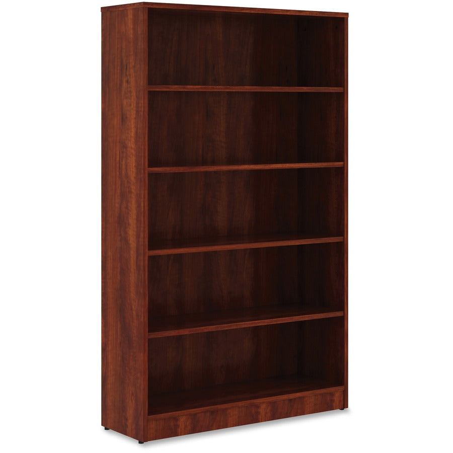 Lorell Laminate Bookcase, 5 Shelves (4 Adjustable), 60"H x 36"W x 12"D, Cherry Finish, 1 Each