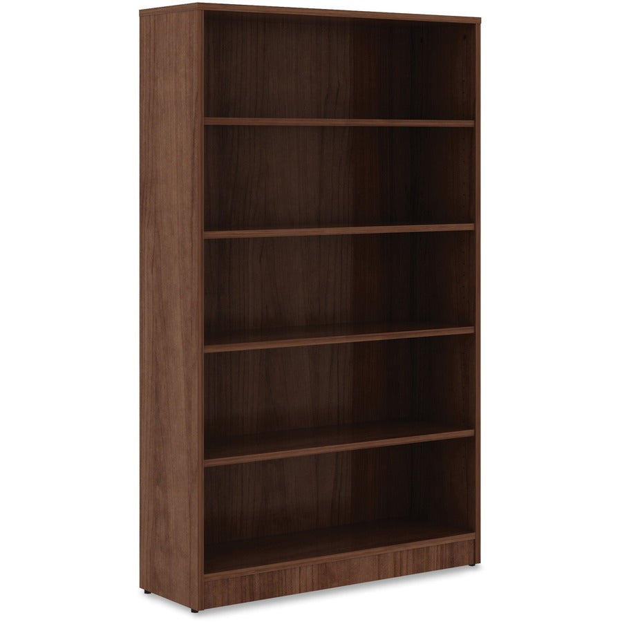 Lorell Laminate Bookcase, 5 Shelves (4 Adjustable), 60"H x 36"W x 12"D, 0.7" Thick Shelves, Square Edge, Thermofused Laminate, Walnut Finish, 1 Each