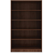 Lorell Laminate Bookcase, 5 Shelves (4 Adjustable), 60"H x 36"W x 12"D, 0.7" Thick Shelves, Square Edge, Thermofused Laminate, Walnut Finish, 1 Each