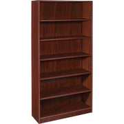 Lorell Laminate Bookcase, 6 Shelves, 72"H x 36"W x 12"D, Adjustable Feet and Shelves, Square Corners, Mahogany Finish, 1 Each