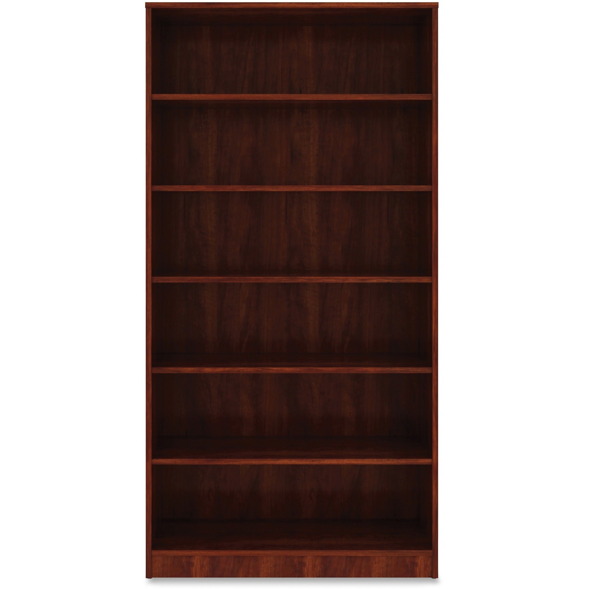 Lorell Laminate Bookcase, 6 Shelves, 73"H x 36"W x 12"D, Adjustable Feet and Shelves, Cherry Finish, 1 Each