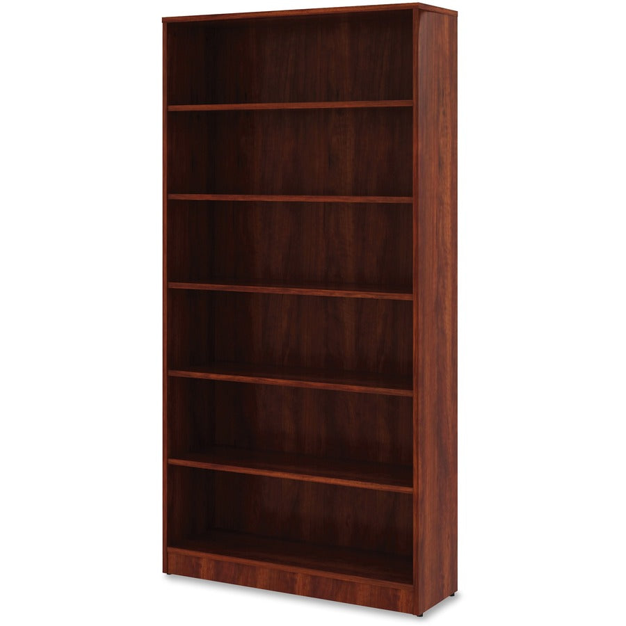 Lorell Laminate Bookcase, 6 Shelves, 73"H x 36"W x 12"D, Adjustable Feet and Shelves, Cherry Finish, 1 Each
