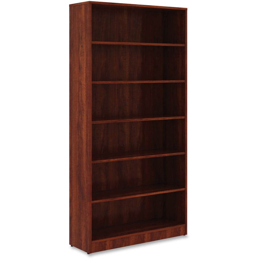 Lorell Laminate Bookcase, 6 Shelves, 73"H x 36"W x 12"D, Adjustable Feet and Shelves, Cherry Finish, 1 Each