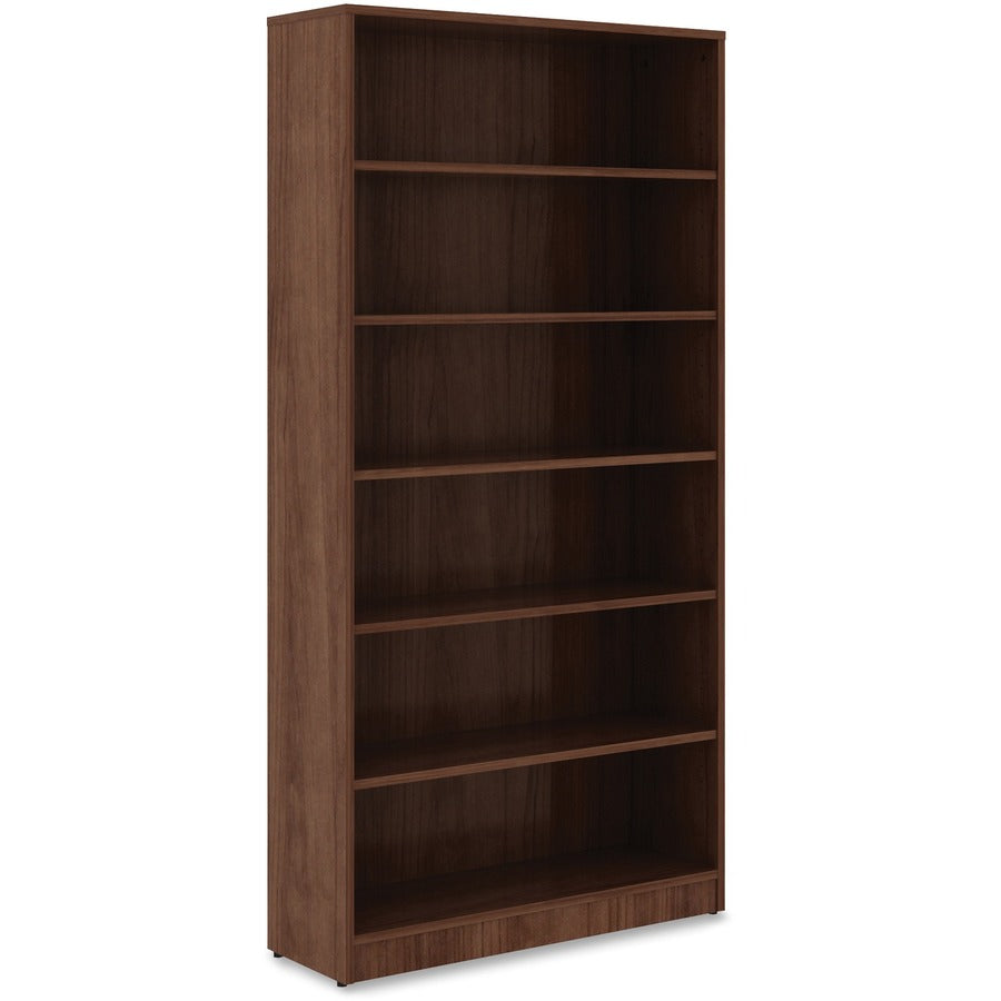 Lorell Laminate Bookcase, 6 Shelves, 72"H x 36"W x 12"D, Adjustable Feet and Shelves, Walnut Finish, 1 Each