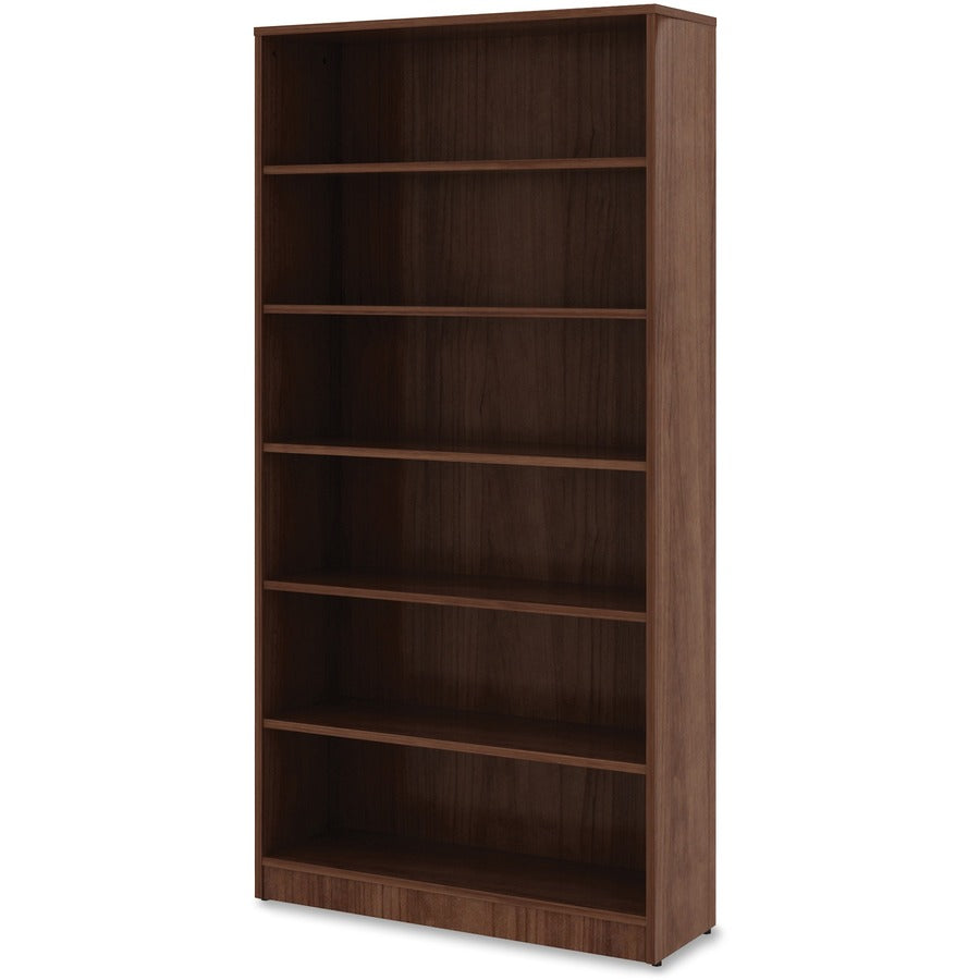 Lorell Laminate Bookcase, 6 Shelves, 72"H x 36"W x 12"D, Adjustable Feet and Shelves, Walnut Finish, 1 Each