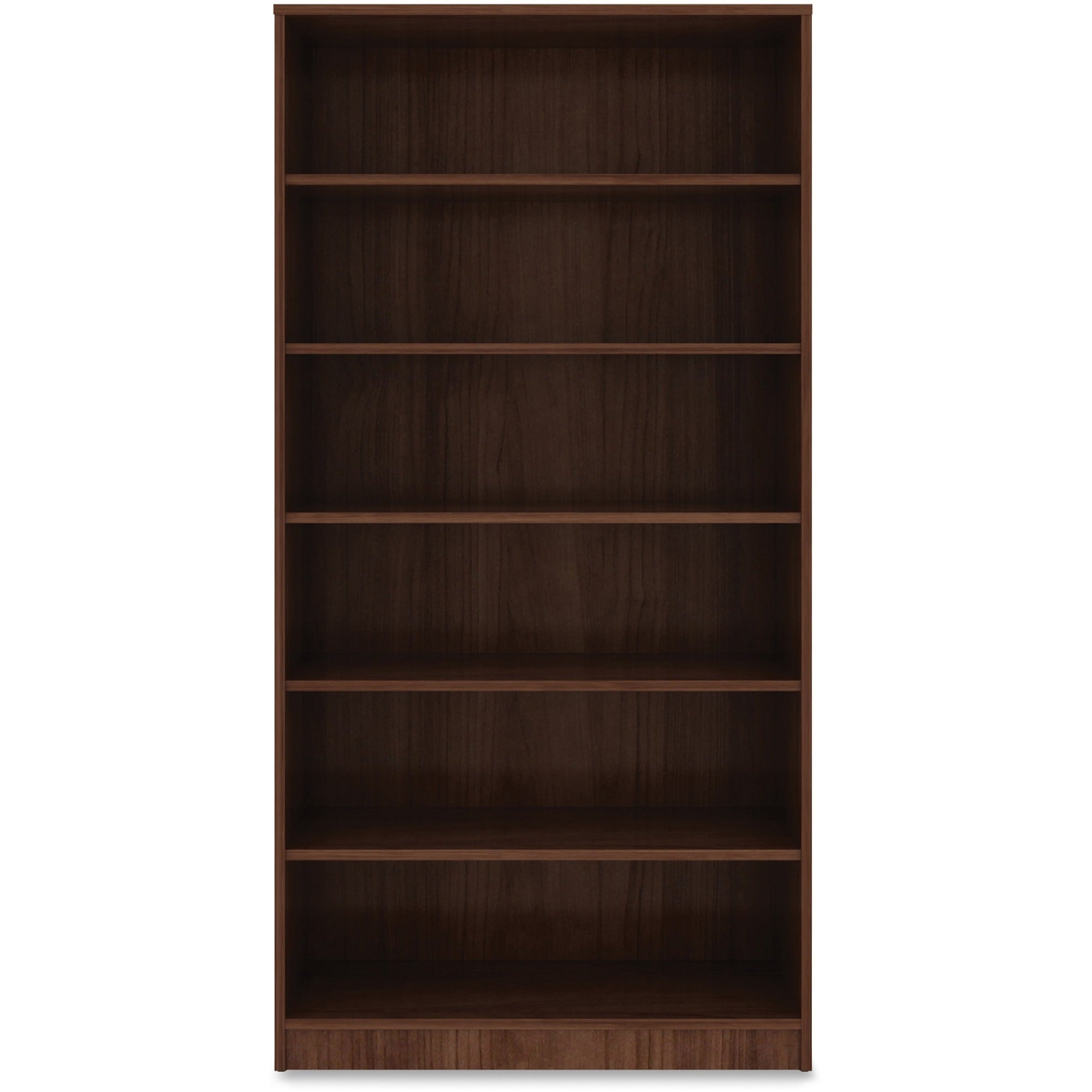 Lorell Laminate Bookcase, 6 Shelves, 72"H x 36"W x 12"D, Adjustable Feet and Shelves, Walnut Finish, 1 Each
