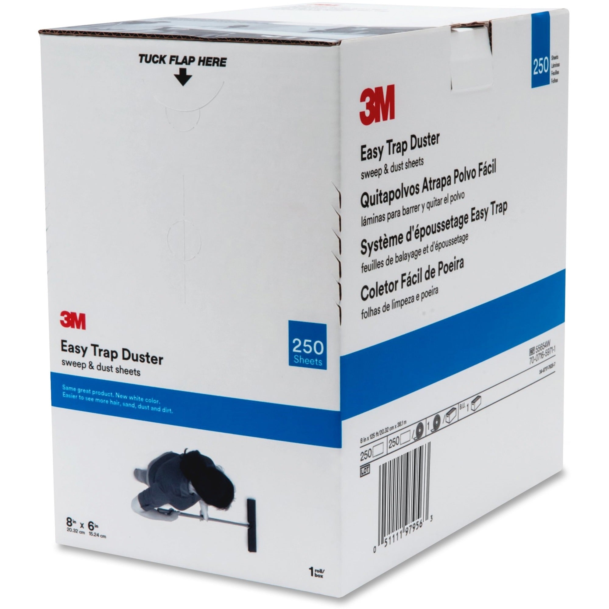 3M Easy Trap Duster, 8" x 6", Perforated, Disposable, Launderable, White, 125 ft Roll, 1 Carton