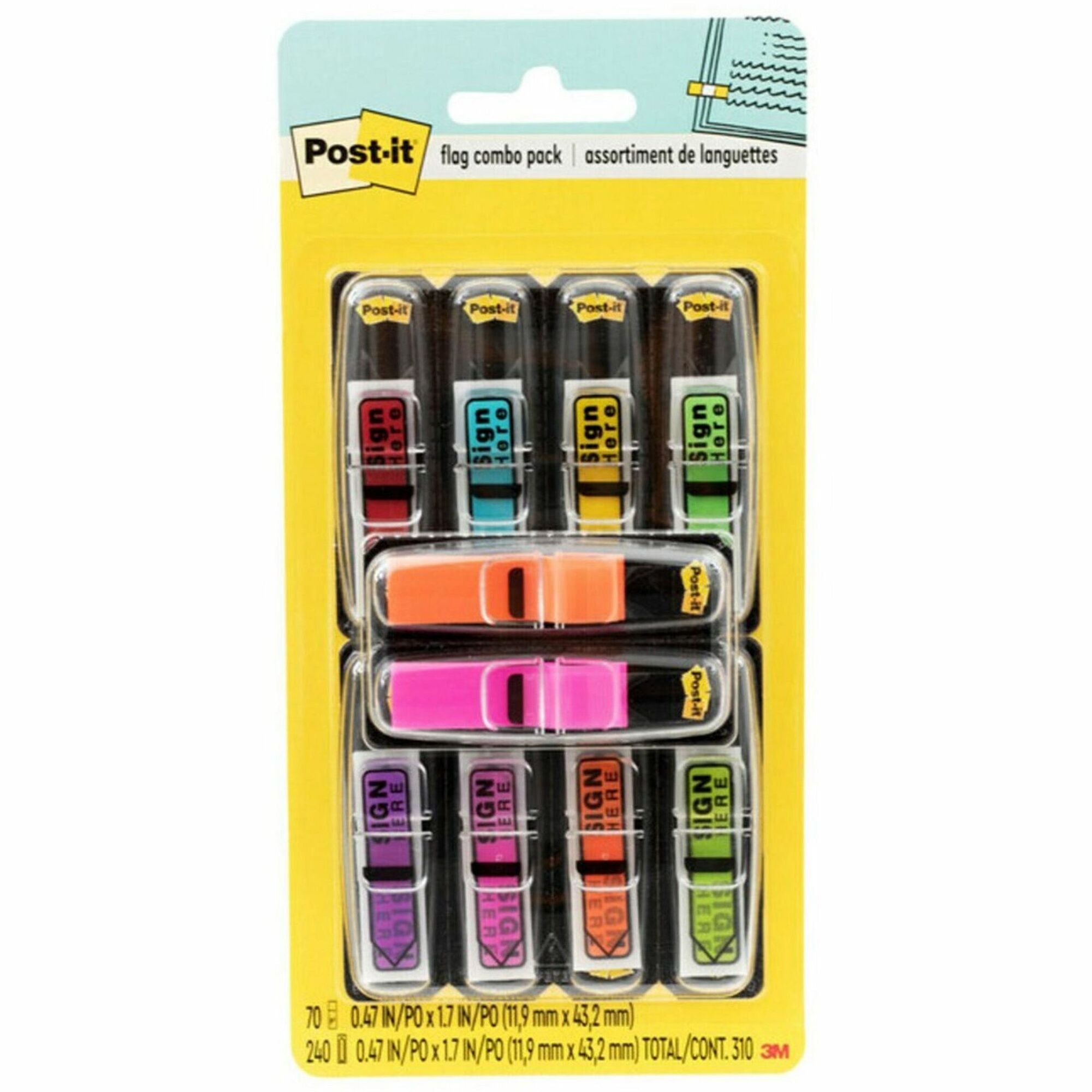 1/2" Flag/Note Width x 1 3/4" Flag/Note Length - Arrow - SIGN HERE - Assorted - Self-stick, Repositionable, Removable - Dispenser Included - 240 / Pack