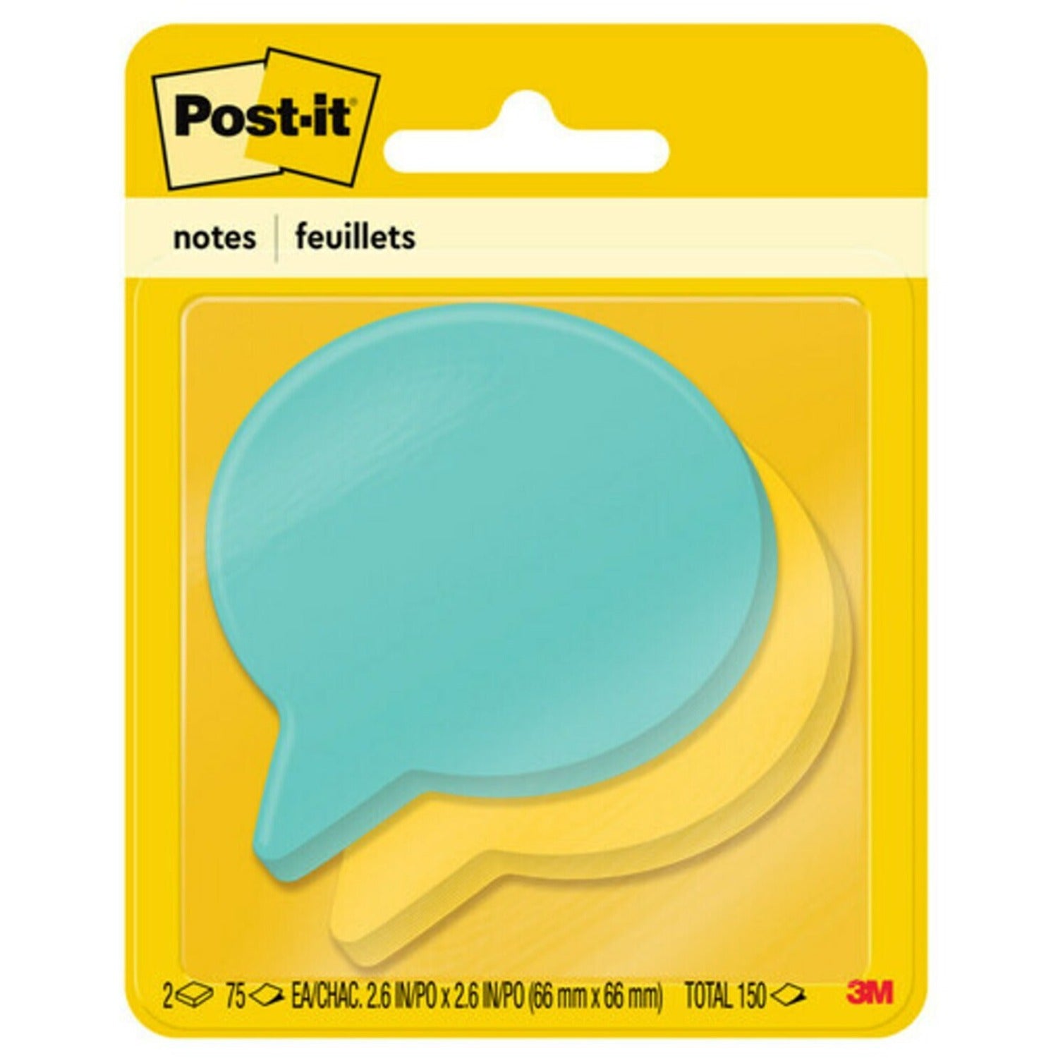 Post-it Die-Cut Notes, Thought Bubble Shape, 3" x 3", Blue & Green, 75 Sheets per Pad, 2 Pads per Pack, 150 Assorted Notes, Self-Adhesive, Die-Cut