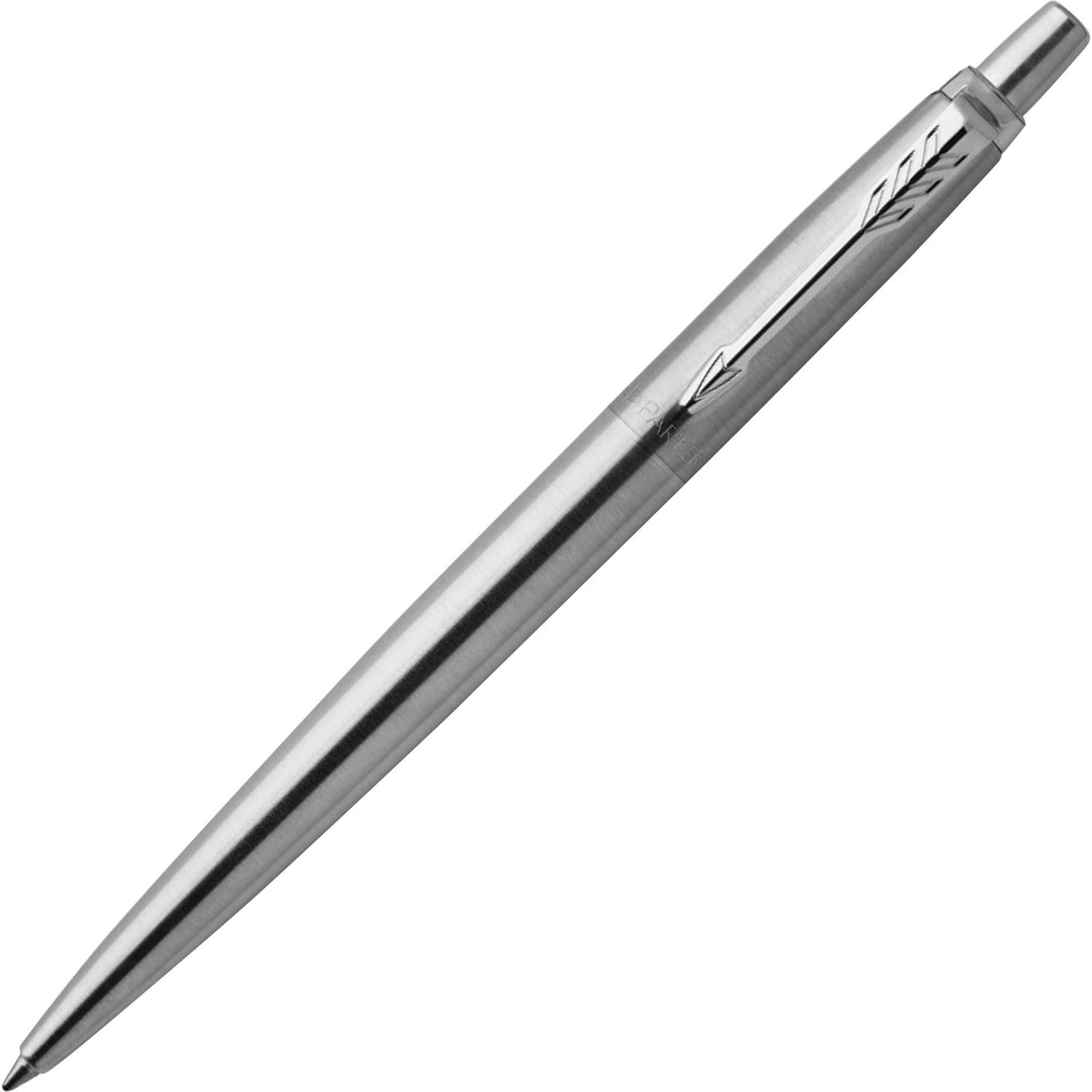 Parker Jotter Ballpoint Pen, Medium Point, Blue Ink, Refillable, Stainless Steel Barrel, 1 Each