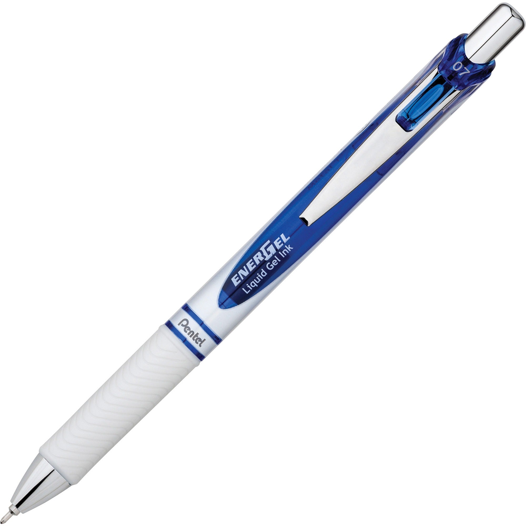 EnerGel Pearl Retractable Liquid Gel Pen, 0.7 mm Needle Point, Blue Ink, Refillable, Pearl White Barrel, Metal Tip, 1 Dozen