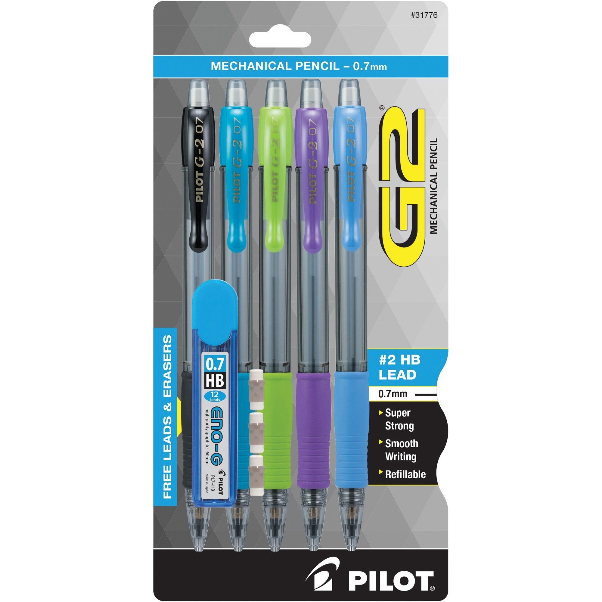 0.7 mm Lead - HB/#2 - Refillable - Assorted Barrel - 5 / Pack