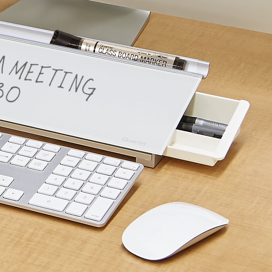 Quartet Glass Dry-Erase Desktop Computer Pad, 18" x 6", White Glass, Rectangle, Horizontal, Includes 1 Pad and 1 Dry-Erase Marker