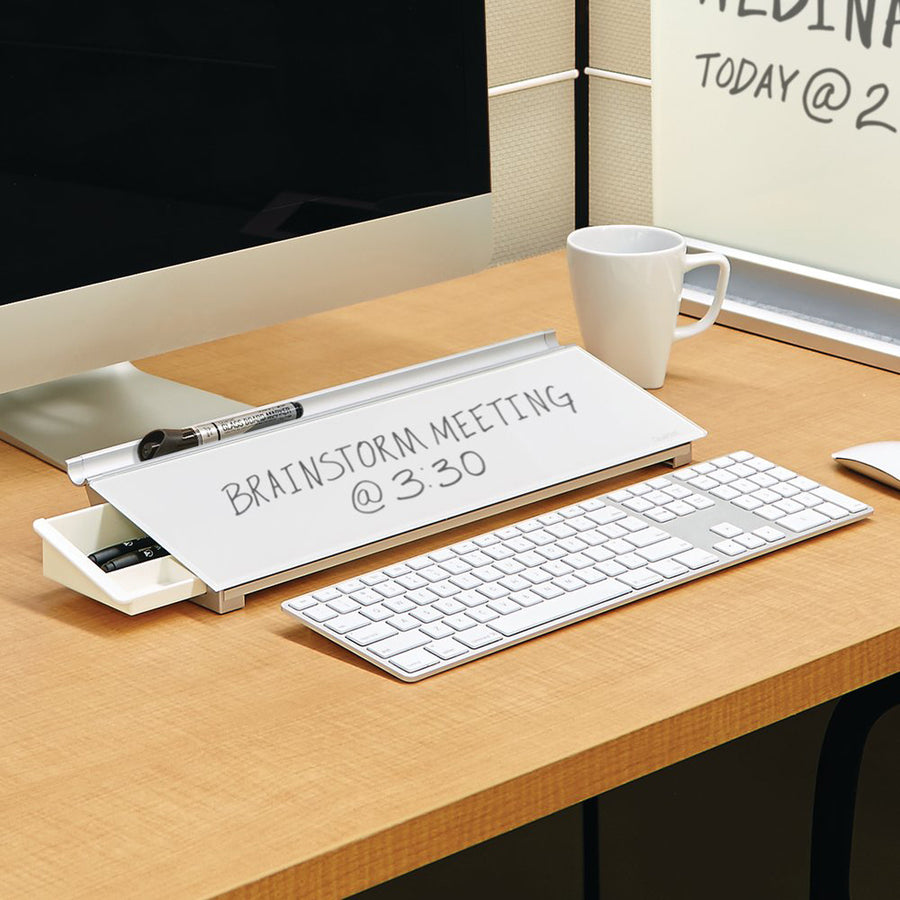 Quartet Glass Dry-Erase Desktop Computer Pad, 18" x 6", White Glass, Rectangle, Horizontal, Includes 1 Pad and 1 Dry-Erase Marker