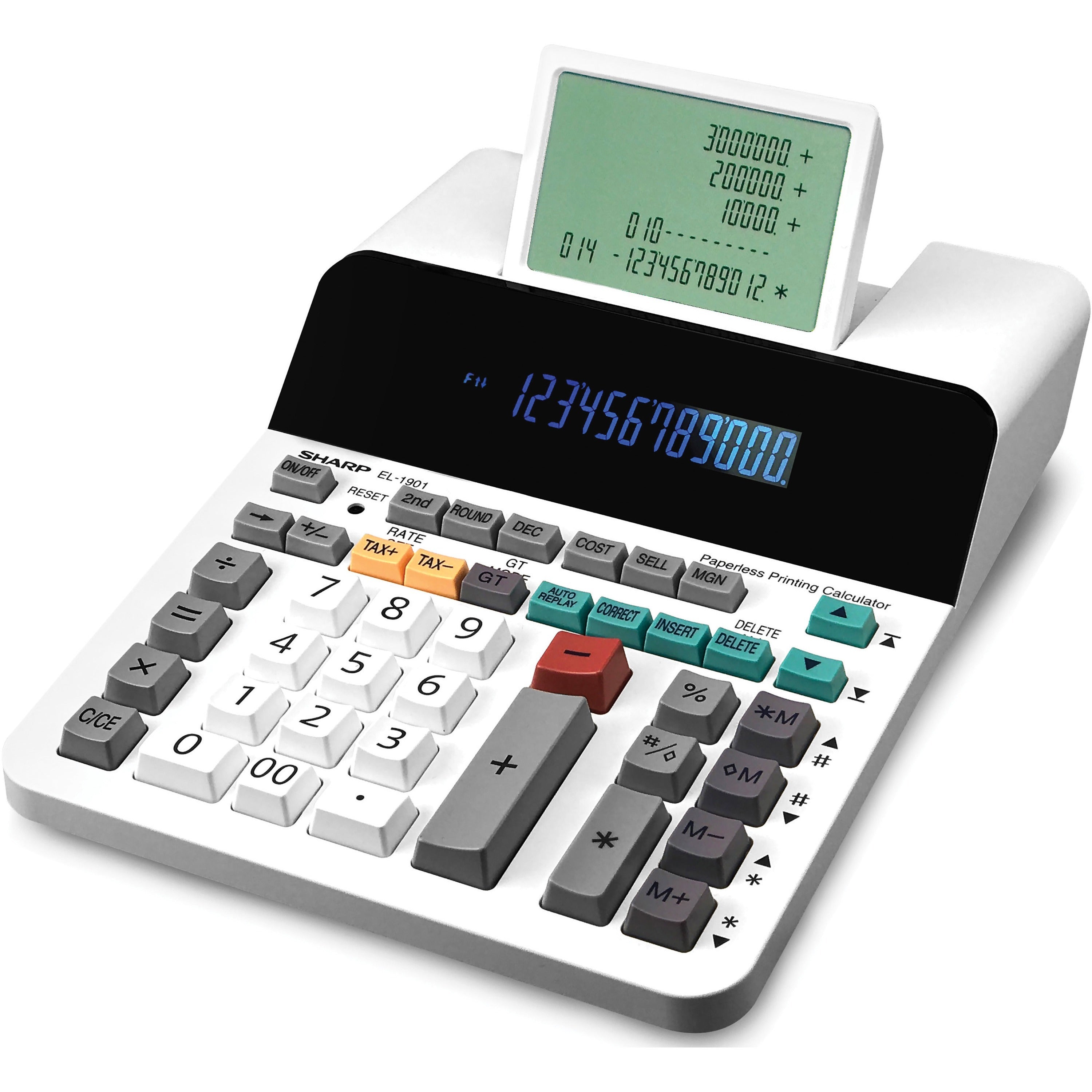 2.5 lps - Independent Memory, Sign Change, Backspace Key, Double Zero - 5 Line(s) - 12 Digits - LCD - AC/DC Supply Powered - 2.3" Height x 7.3" Width x 9.4" Depth - White - 1 Each