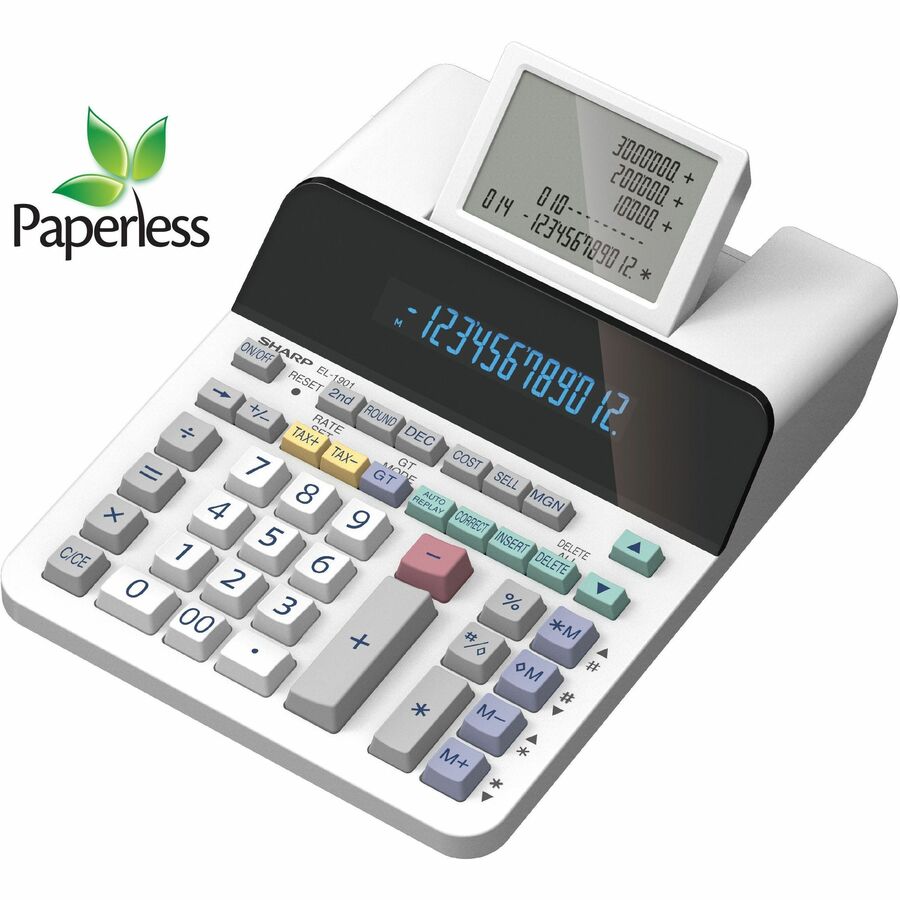 2.5 lps - Independent Memory, Sign Change, Backspace Key, Double Zero - 5 Line(s) - 12 Digits - LCD - AC/DC Supply Powered - 2.3" Height x 7.3" Width x 9.4" Depth - White - 1 Each