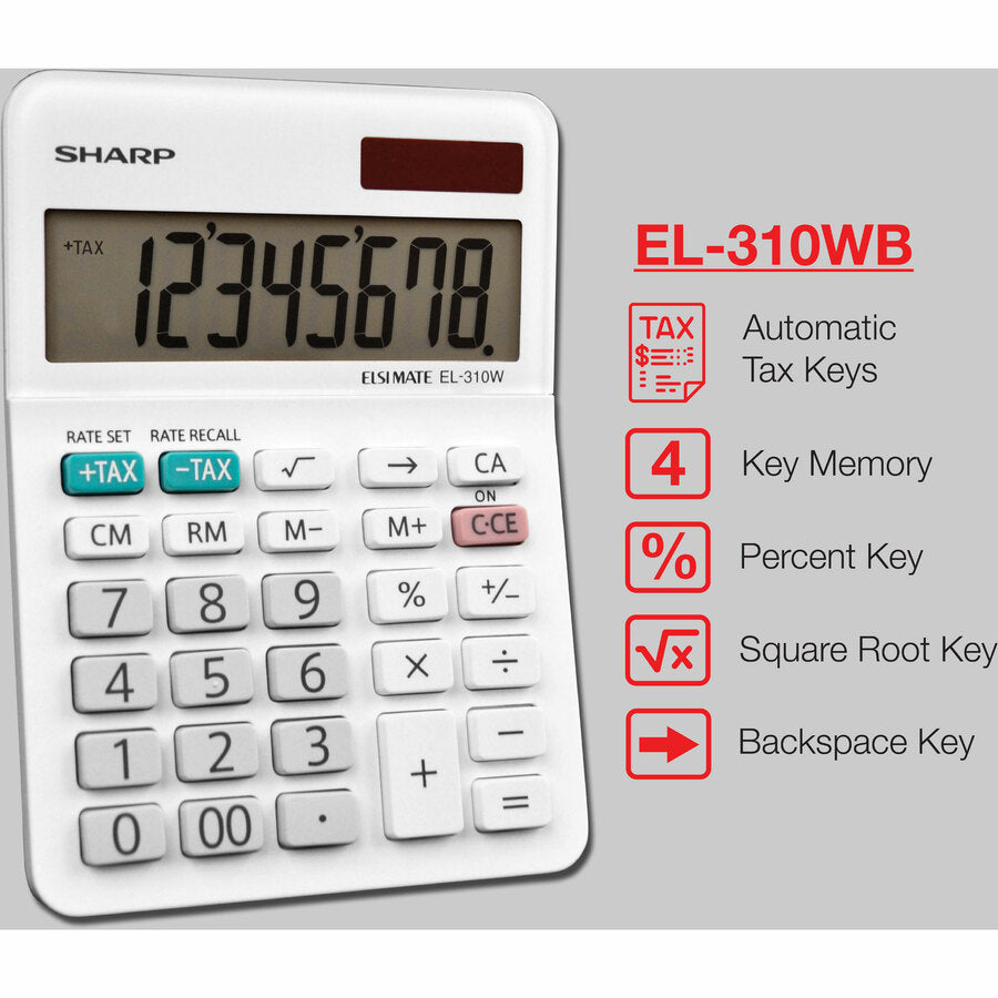 4-Key Memory, Sign Change, Backspace Key, Auto Power Off, Double Zero - 8 Digits - LCD - 1" Height x 3.4" Width x 4.8" Depth - White - Desktop - 1 Each