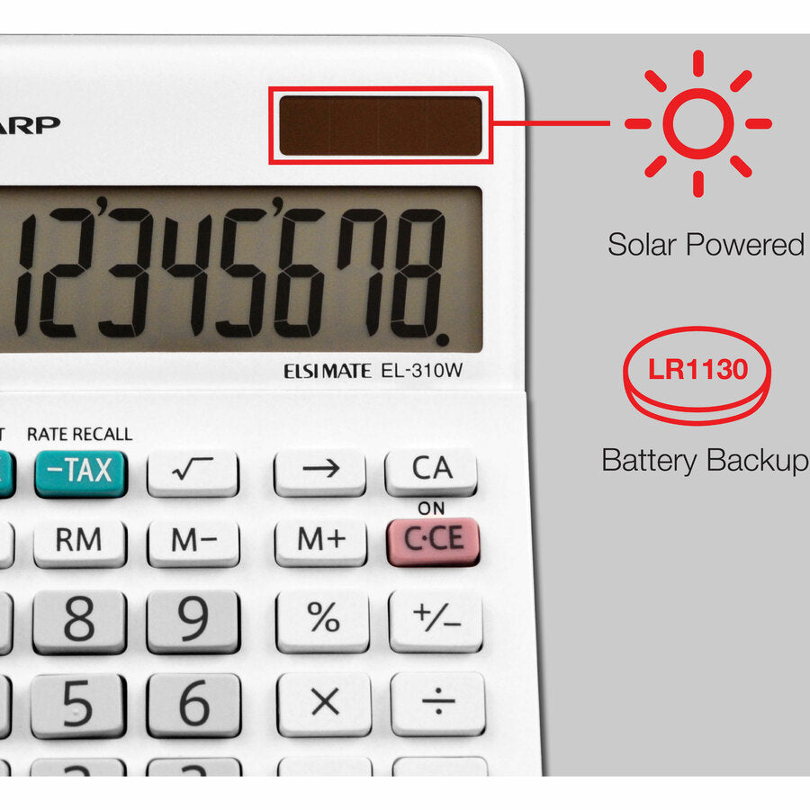 4-Key Memory, Sign Change, Backspace Key, Auto Power Off, Double Zero - 8 Digits - LCD - 1" Height x 3.4" Width x 4.8" Depth - White - Desktop - 1 Each
