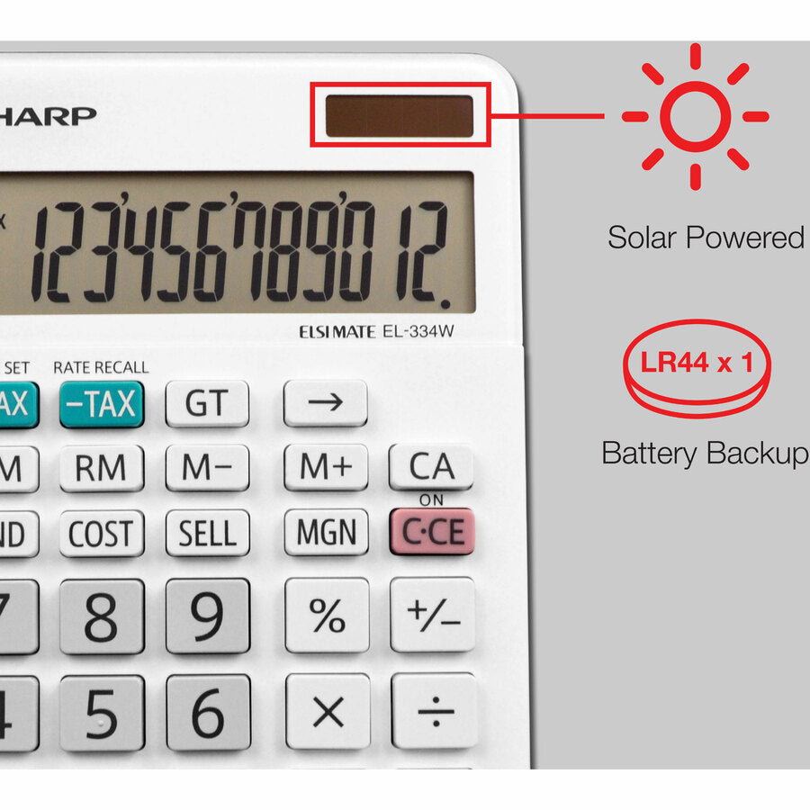 4-Key Memory, Sign Change, Backspace Key, Auto Power Off, Double Zero - 12 Digits - LCD - 0.6" Height x 4.4" Width x 6.6" Depth - White - Desktop - 1 Each