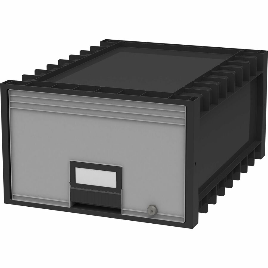 Storex Storage Case, Legal Size, Heavy Duty, Stackable, Water Resistant, Lockable, Black/Gray, Recycled, 18.3" x 11.5" x 24.4", 1 Each