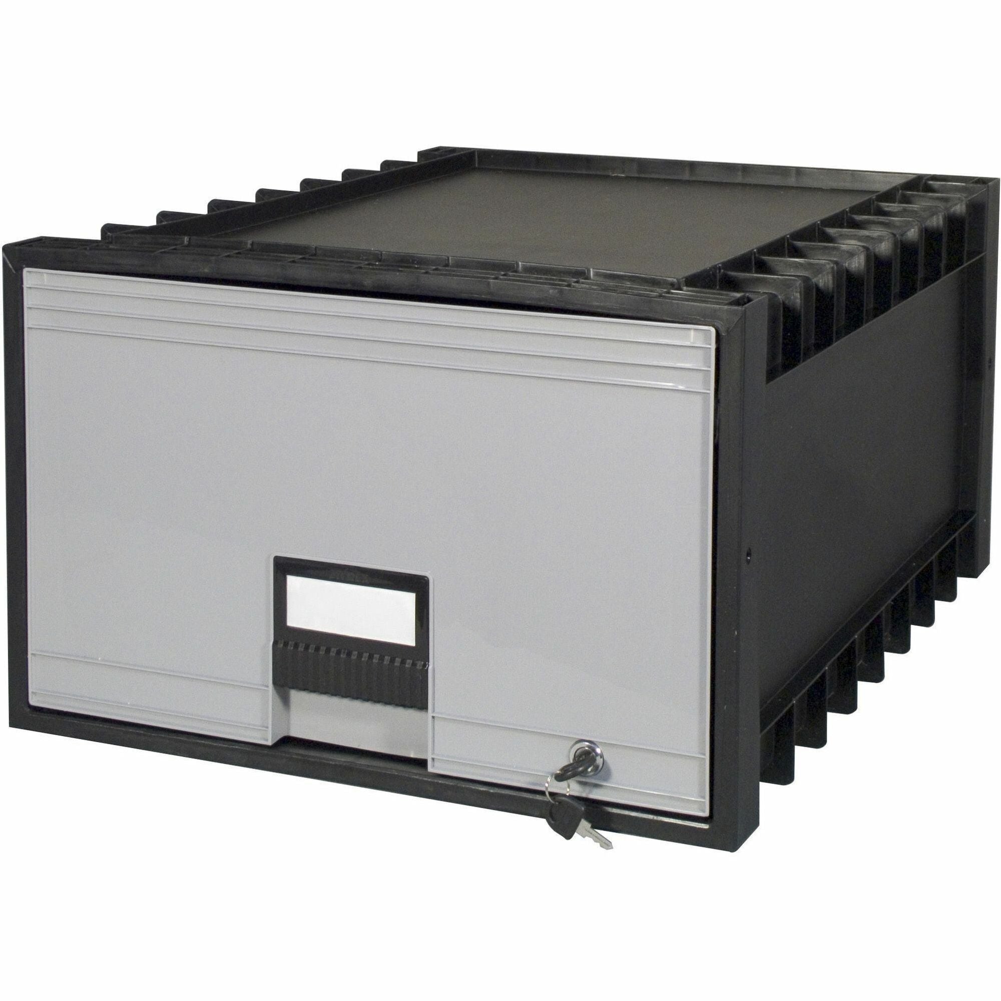 Storex Storage Case, Legal Size, Heavy Duty, Stackable, Water Resistant, Lockable, Black/Gray, Recycled, 18.3" x 11.5" x 24.4", 1 Each