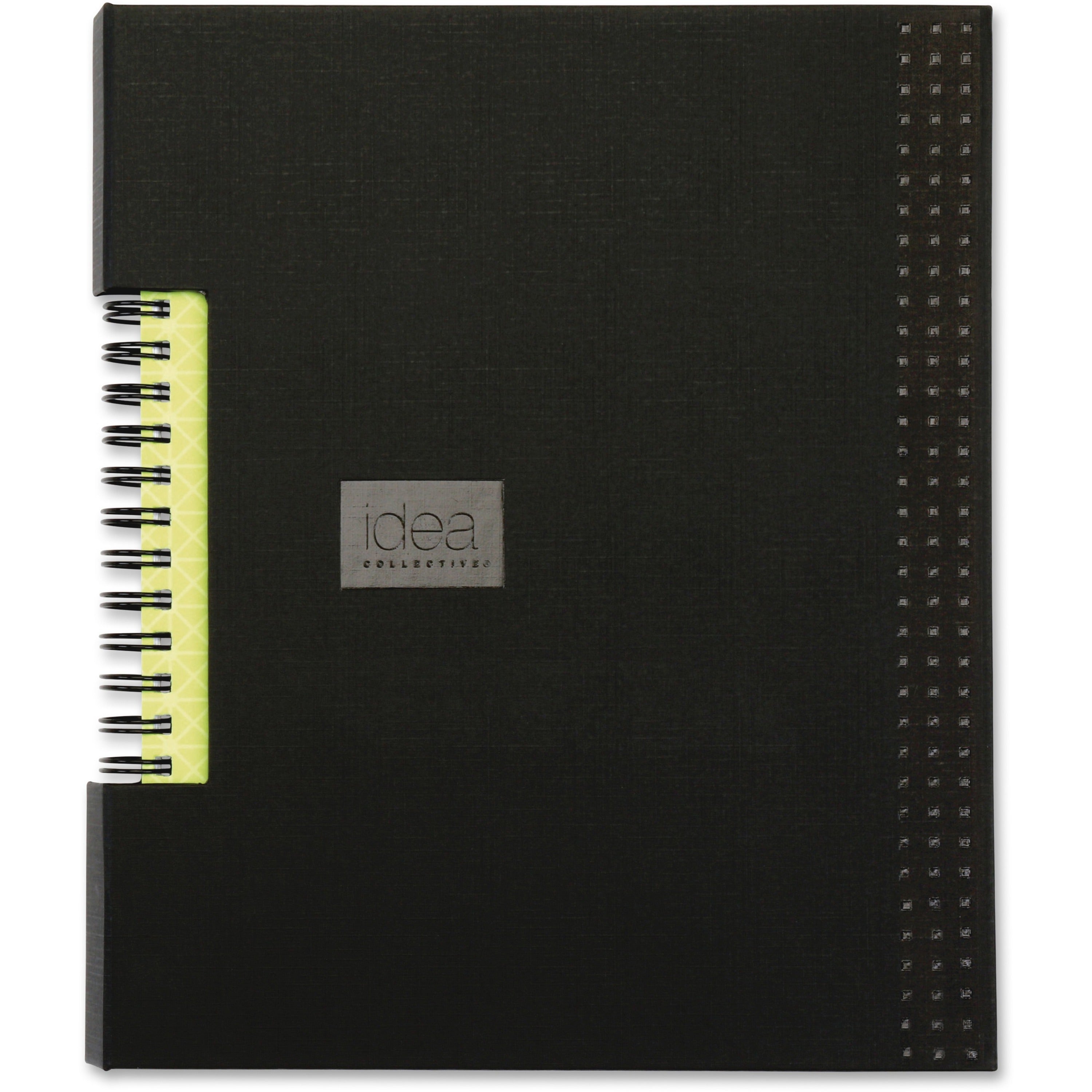 Twin Wirebound - Ruled Front Ruling - 6" x 8" Sheet Size - Black Cover - Hard Cover, Expandable Pocket - 1 Each