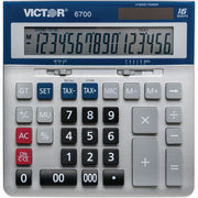 Extra Large Display, Angled Display, 3-Key Memory, Automatic Power Down, Dual Power, Battery Backup, Independent Memory - 16 Digits - LCD - Battery/Solar Powered - 1.6" Height x 7.3" Width x 7.5" Depth - Silver, Blue - Desktop - 1 Each