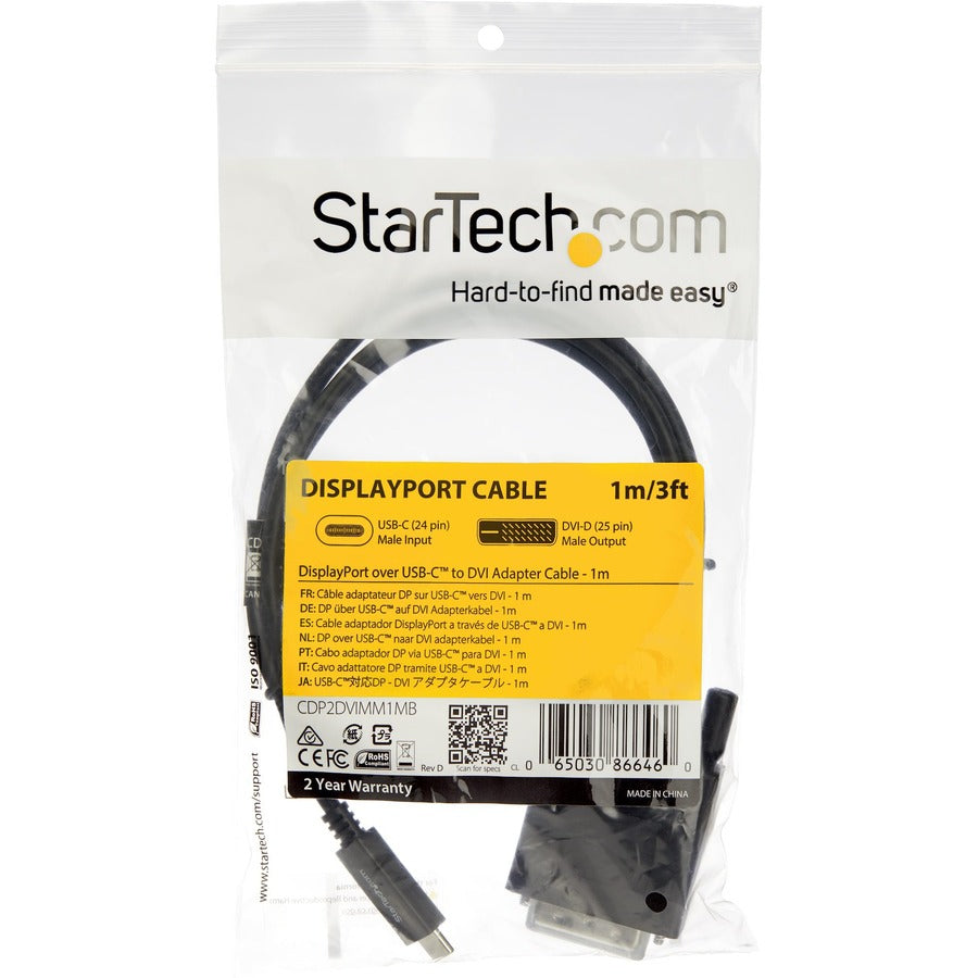 StarTech.com 1m / 3 ft USB-C to DVI Cable - USB 3.1 Type C to DVI - 1920 x 1200 - Black