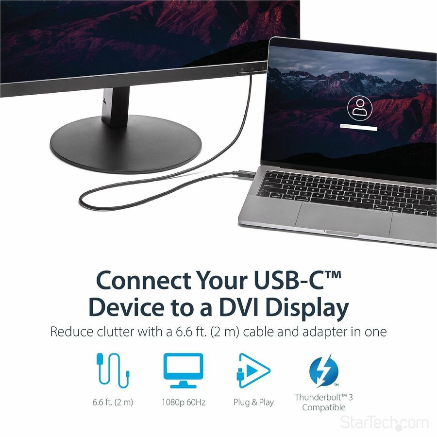 StarTech.com 2m / 6 ft USB-C to DVI Cable - USB 3.1 Type C to DVI - 1920 x 1200 - Black
