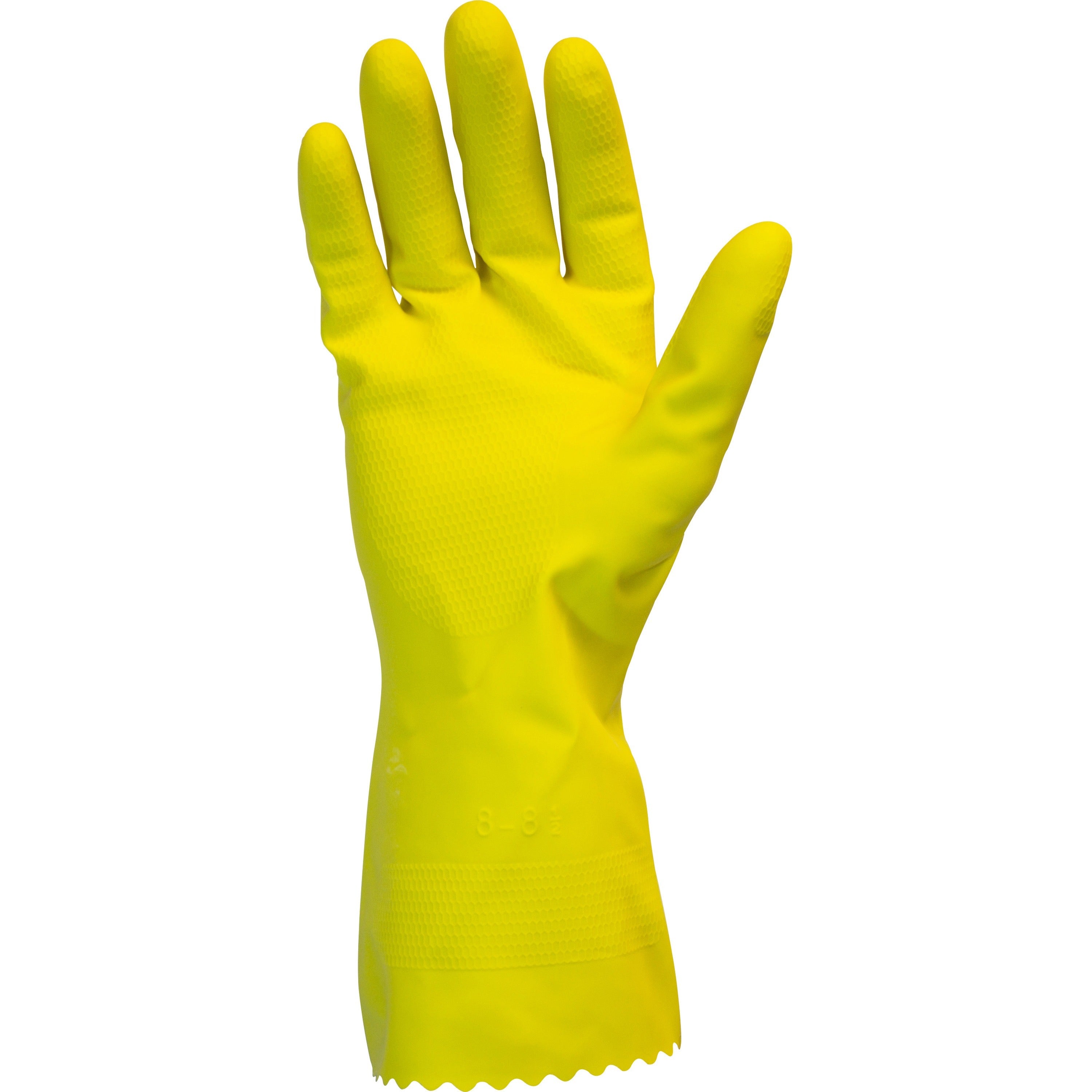 Safety Zone Yellow Flock Lined Latex Gloves, Large, 18 mil Thickness, 12" Length, Fish Scale Grip, Flock-lined, Yellow, 1 Dozen