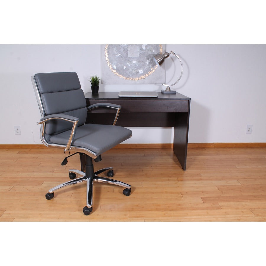 Boss Executive Chair, Gray Vinyl Seat and Back, Chrome/Black Frame, Mid Back, 5-Star Chrome Base, Adjustable Height, 1 Each